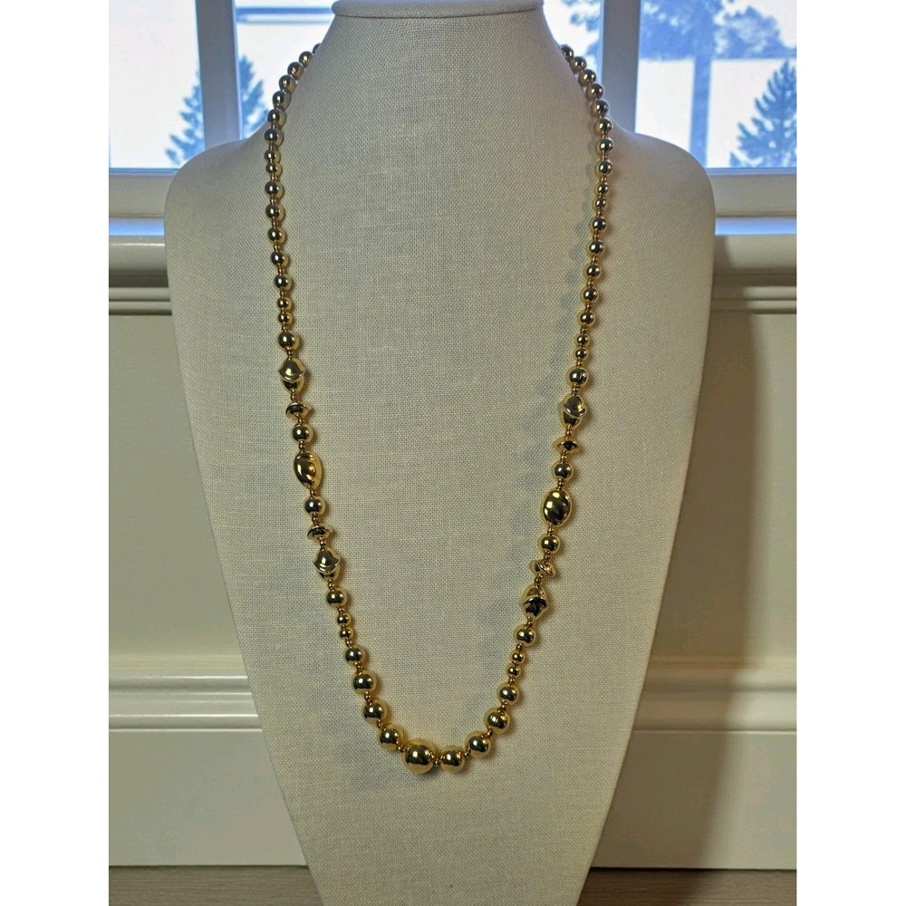 Vintage Gold Tone Beaded Necklace Long 31 Inch Graduated Beads Heavy 83.58g